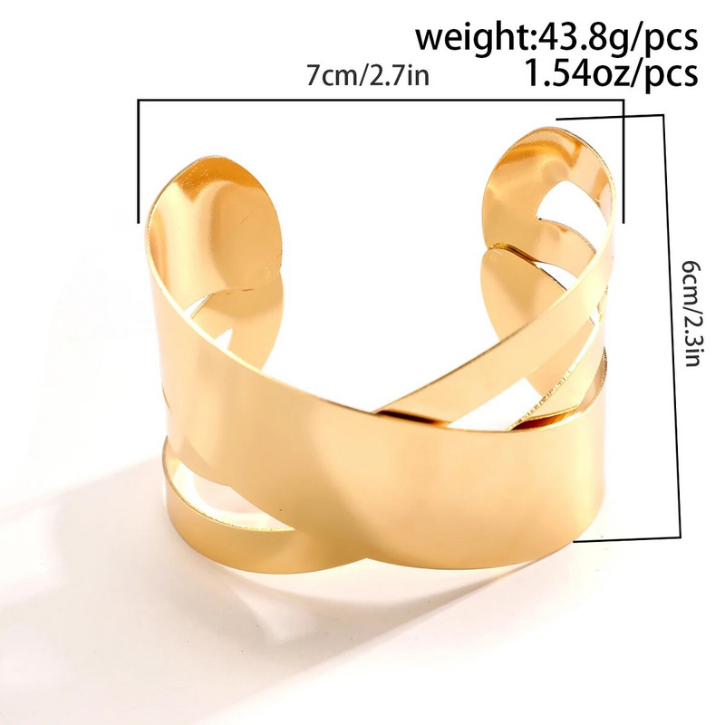 Lacteo Trendy Wide Corss Shape Ženska narukvica s manžetama Geometrijska zlatna boja Ženske narukvice na otvaranje Nakit za vjenčanje Poklon za dame