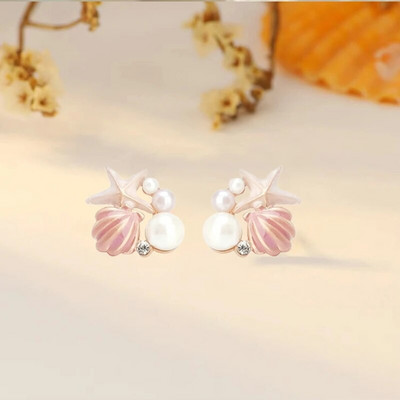 Modne naušnice s morskim zvijezdama i školjkama, asimetrične naušnice s imitacijom cirkona, jednostavne naušnice, ženski nakit za odmor na plaži