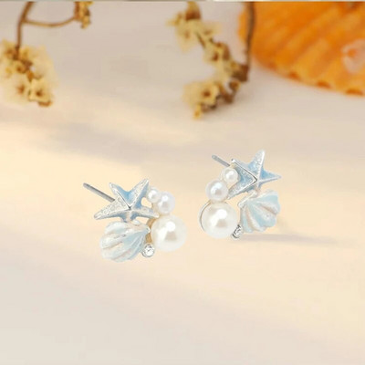 Modne naušnice s morskim zvijezdama i školjkama, asimetrične naušnice s imitacijom cirkona, jednostavne naušnice, ženski nakit za odmor na plaži