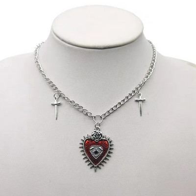 Ogrlica s privjescima s lubanjom i crnim srcem u gotičkom stilu za žene Muška zabava Punk nakit Ogrlica Muški punk privjesak na veliko