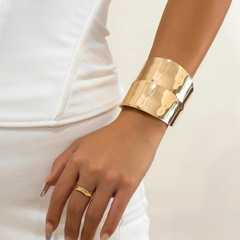 Lacteo Trendy Gold Color Wide Big Cuff Гривна за жени Геометрични отварящи се гривни Тежки метални бижута Дамско улично парти