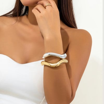 Lacteo Simple Irregular Geometric Cuff Гривна за жени Heavy Metal Златен цвят Oepn Bangles Модерни бижута Ново дамско парти