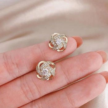 Κοίλα σκουλαρίκια ζιργκόν μικρού λουλουδιού για γυναίκες Κορεατική μόδα Χρυσό χρώμα Μεταλλικό Twist Πολυτελή σκουλαρίκια με καρφιά Νυφικά σκουλαρίκια