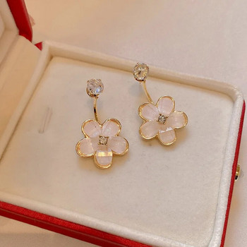 Кухи малки цветя Циркон обеци за жени Корейска мода Златен цвят Метални усукване Луксозни обеци на шипове Булка Сватбени обеци