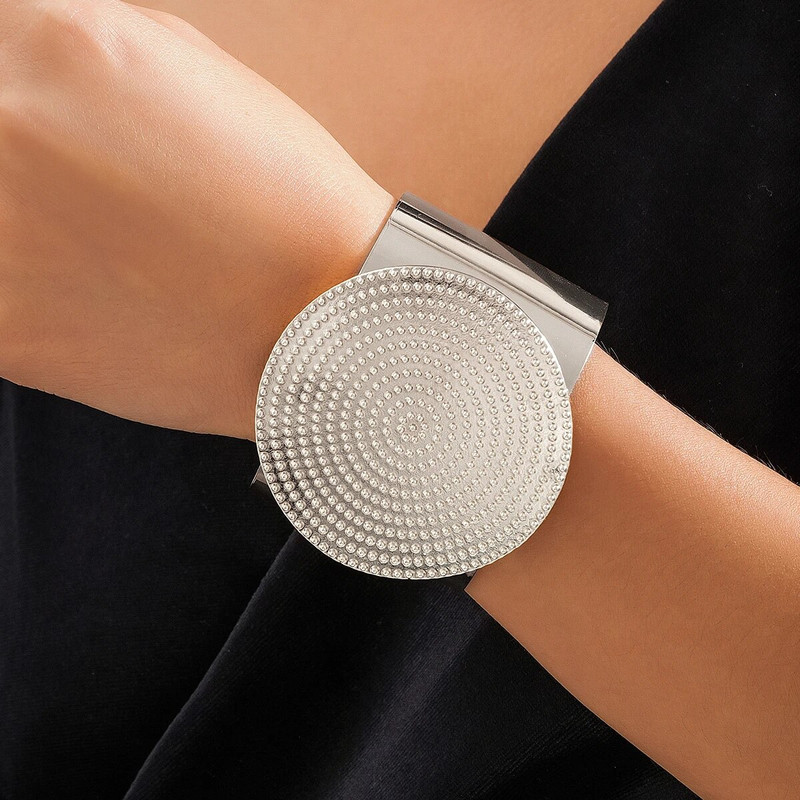 Lacteo trendikas geomeetriline ümmargune ketas-manseti käevõru naistele raskemetallist suur käevõru, mis avab Y2K ehteid, tüdrukute peopulmad