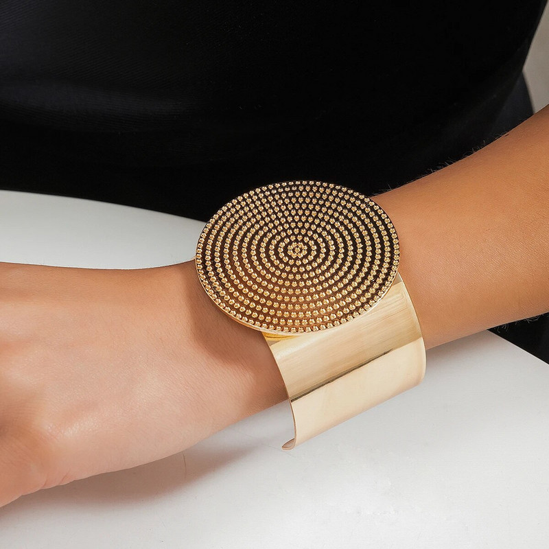 Lacteo trendikas geomeetriline ümmargune ketas-manseti käevõru naistele raskemetallist suur käevõru, mis avab Y2K ehteid, tüdrukute peopulmad