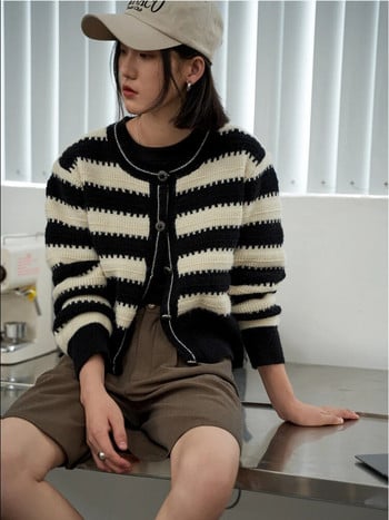 CHEERART Ριγέ πουλόβερ Cropped Cardigan Πλεκτά Ζακέτα με μακρυμάνικο κουμπί επάνω Ζακέτα Φθινοπωρινό Χειμώνα Γυναικεία Ρούχα 2022 Μόδα