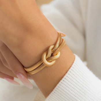 Lacteo Fashion Double Layers Snake Chain Weave Knot Bangle Гривна за жени Бижута Метална верига Парти Сватбени аксесоари Подарък