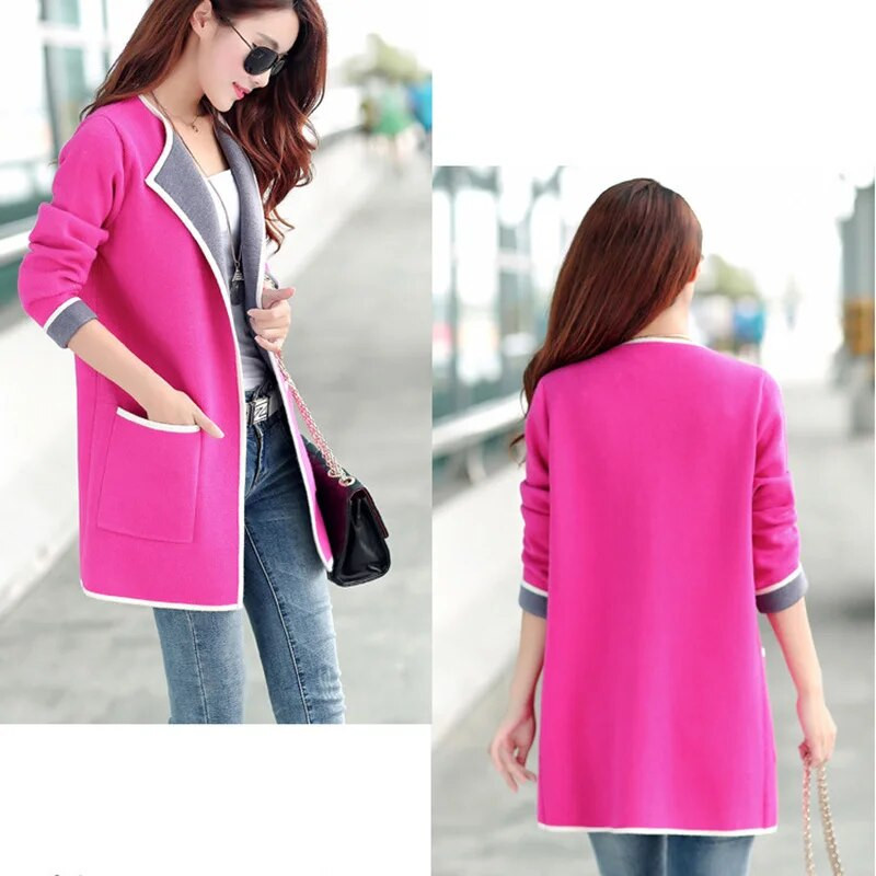 Tavaszi őszi kötött női kardigán koreai női dzseki divat közepes hosszúságú női pulóver, női felsők Q837