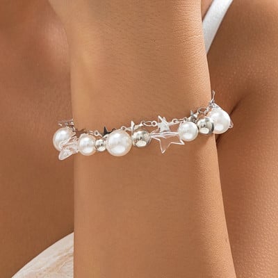 Lacteo Trendy Tiny Star Beads Charm βραχιόλι για γυναίκες κορίτσια Clear Acrylic Imitation Pearl Bangles Y2K Jewelry Party Street New