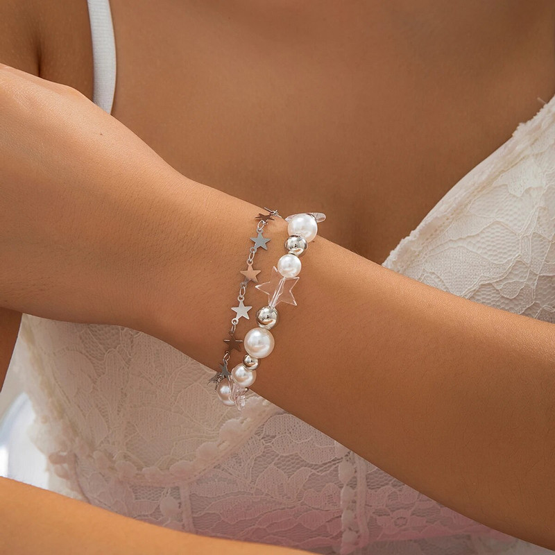 Lacteo Trendy Tiny Star Beads Charm Narukvica za žene Djevojke Prozirni akril imitacija bisera Narukvice Y2K nakit Party Street Novo