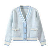 2022 m. Korėjos mados languotas trumpas megztinis, moteriškas megztinis su V kaklu, moteriškas rudens, žiemos laisvalaikio vintago mezginys