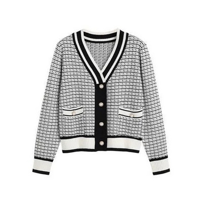 2022 m. Korėjos mados languotas trumpas megztinis, moteriškas megztinis su V kaklu, moteriškas rudens, žiemos laisvalaikio vintago mezginys