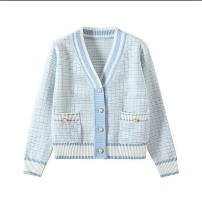 2022 m. Korėjos mados languotas trumpas megztinis, moteriškas megztinis su V kaklu, moteriškas rudens, žiemos laisvalaikio vintago mezginys