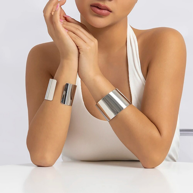 Lacteo Gold Χρώμα Ομαλά βραχιόλια με φαρδιά μανσέτα Απλό ανοιχτό μεγάλο βραχιόλι για γυναικείες γυναίκες Γούρι κοσμήματα μόδα πανκ δώρα Νέο