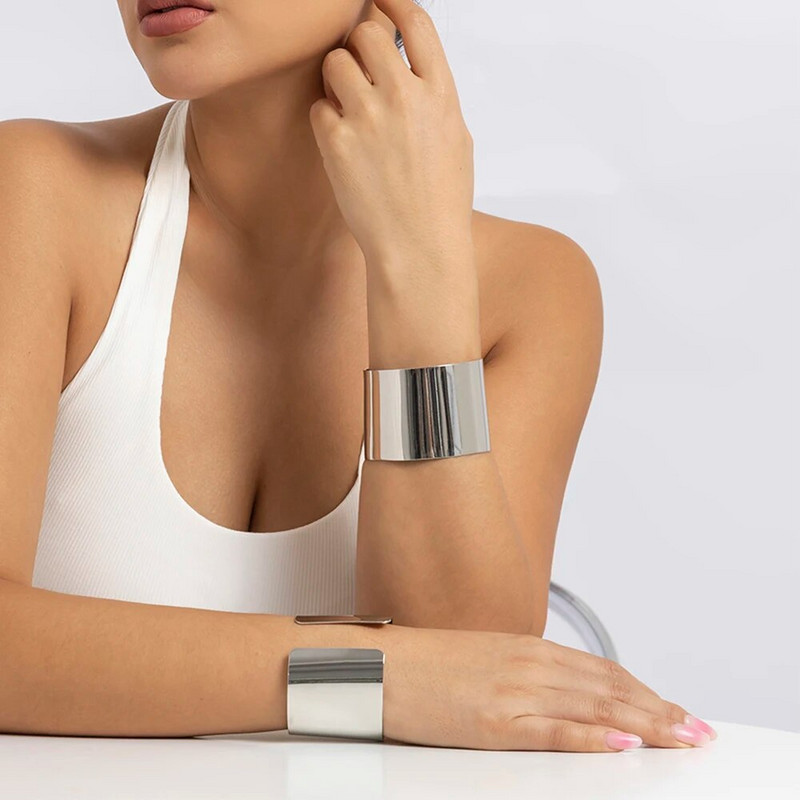 Lacteo Gold Χρώμα Ομαλά βραχιόλια με φαρδιά μανσέτα Απλό ανοιχτό μεγάλο βραχιόλι για γυναικείες γυναίκες Γούρι κοσμήματα μόδα πανκ δώρα Νέο