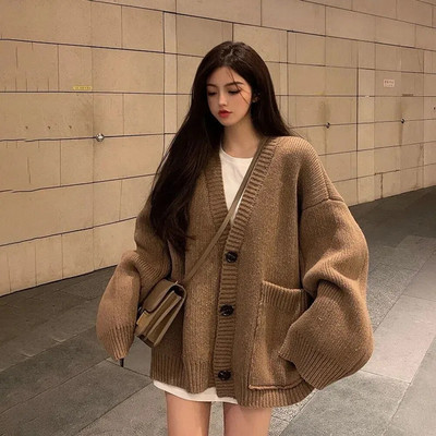 Vintage Harajuku pleteni kaputi Gornji dijelovi Ženski kardigan Džemperi u korejskom stilu Jakne Ležerna jesenska ulična odjeća Chic široki Y2k džemperi