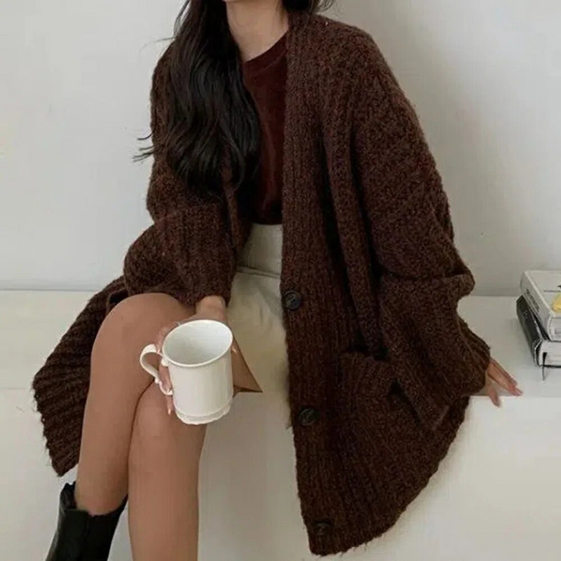 Vintage Harajuku pleteni kaputi Gornji dijelovi Ženski kardigan Džemperi u korejskom stilu Jakne Ležerna jesenska ulična odjeća Chic široki Y2k džemperi