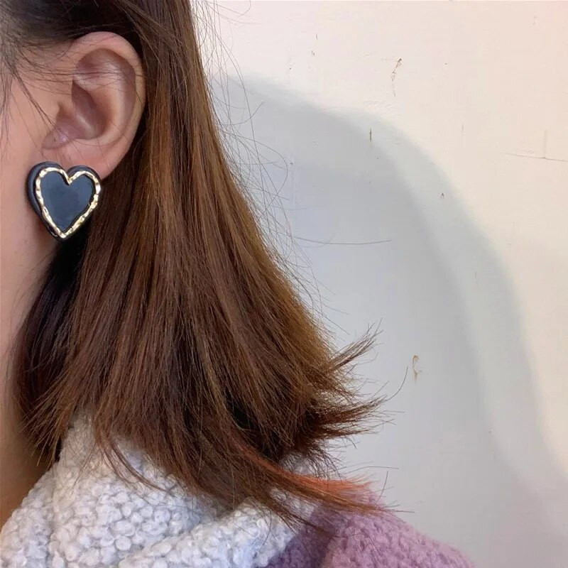 Emajlirane naušnice u obliku srca za žene Crne boje Ljubavni darovi za par Trendy korejski Jednostavan slatki romantični nakit Dodaci Uho