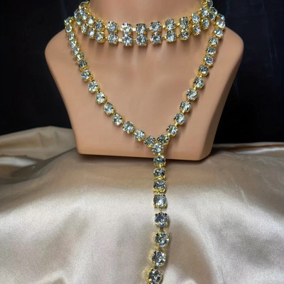 Daudzslāņu kristāla pušķu ķēde gara kaklarota kāzu rotaslietas sievietēm Luksusa kalnu strēles kaklasiksnas aksesuāri dāvana