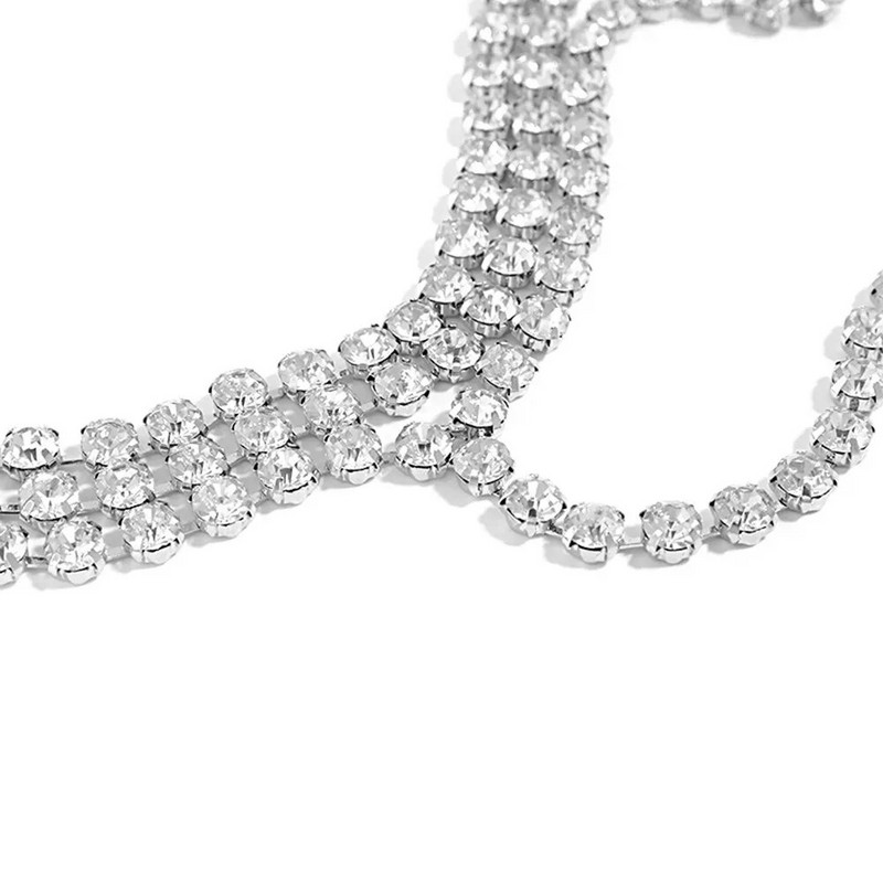 Daudzslāņu kristāla pušķu ķēde gara kaklarota kāzu rotaslietas sievietēm Luksusa kalnu strēles kaklasiksnas aksesuāri dāvana