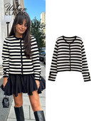 Pleteni prugasti kardigan, ženski jednoredni, ležerni, osnovni univerzalni pleteni predmeti Ženska jesenska moda 2023., skraćeni pulover s O-izrezom