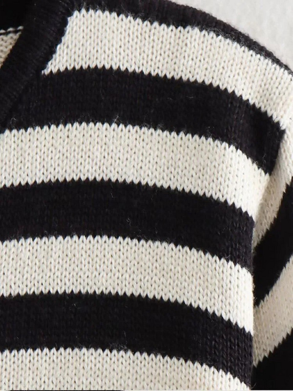 Pleteni prugasti kardigan, ženski jednoredni, ležerni, osnovni univerzalni pleteni predmeti Ženska jesenska moda 2023., skraćeni pulover s O-izrezom