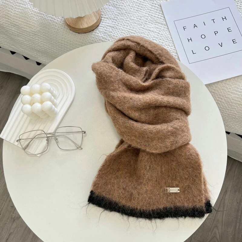 Jednobojni šal Ženska korejska verzija Slatka djevojka Jesen Zima Dopaminske boje Debeli topli pleteni šal za žene
