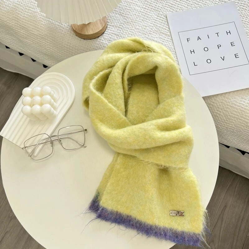Jednobojni šal Ženska korejska verzija Slatka djevojka Jesen Zima Dopaminske boje Debeli topli pleteni šal za žene
