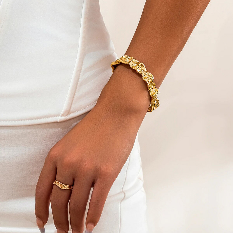 Lacteo Európa és Amerika stílusú fém arany színű szabálytalan mandzsetta karkötő nőknek nyitott karkötők ékszerek női parti kiegészítők