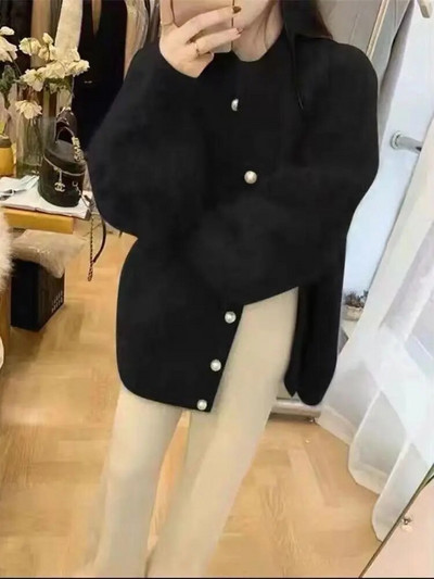 Botvotee tömör kötött kardigán női őszi tél 2023 divatos vintage bő nyakú pulóver, alkalmi, egysoros kardigánok