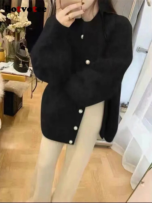 Botvotee tömör kötött kardigán női őszi tél 2023 divatos vintage bő nyakú pulóver, alkalmi, egysoros kardigánok