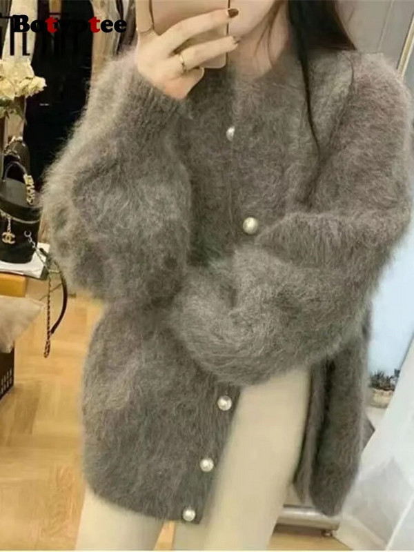 Botvotee tömör kötött kardigán női őszi tél 2023 divatos vintage bő nyakú pulóver, alkalmi, egysoros kardigánok