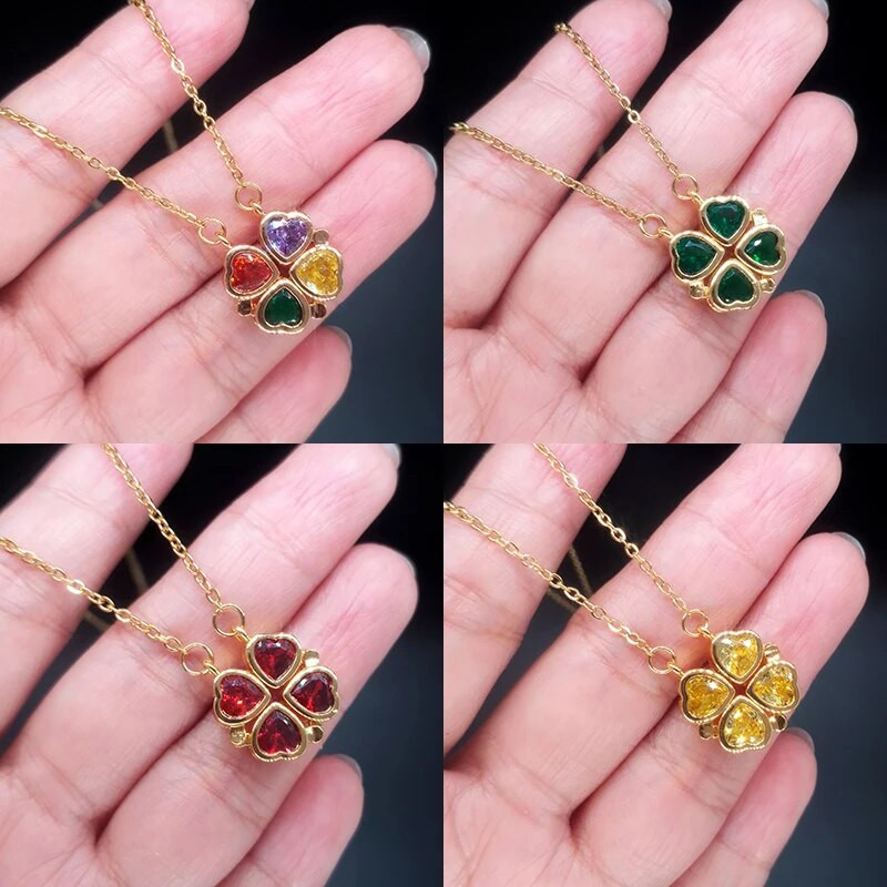 SINLEERY Neobično zajedno 4 kristalna srca cvijet privjesak ogrlica od nehrđajućeg čelika zlato srebrna boja lančić XL333