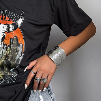 Lacteo Винтидж сребърна гривна с широк маншет Модерни дамски бижута Големи метални геометрични отворени гривни Аксесоари Уличен стил