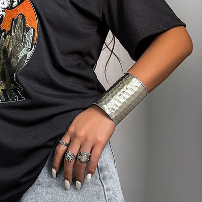 Lacteo vintage srebrna široka manžetna narukvica Trendovski ženski nakit Veliki metalni geometrijski otvoreni narukvice Dodaci Ulični stil