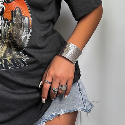 Lacteo vintage srebrna široka manžetna narukvica Trendovski ženski nakit Veliki metalni geometrijski otvoreni narukvice Dodaci Ulični stil
