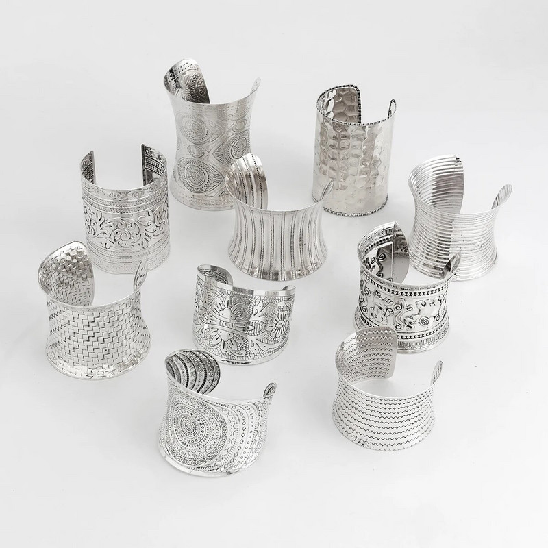 Lacteo vintage srebrna široka manžetna narukvica Trendovski ženski nakit Veliki metalni geometrijski otvoreni narukvice Dodaci Ulični stil