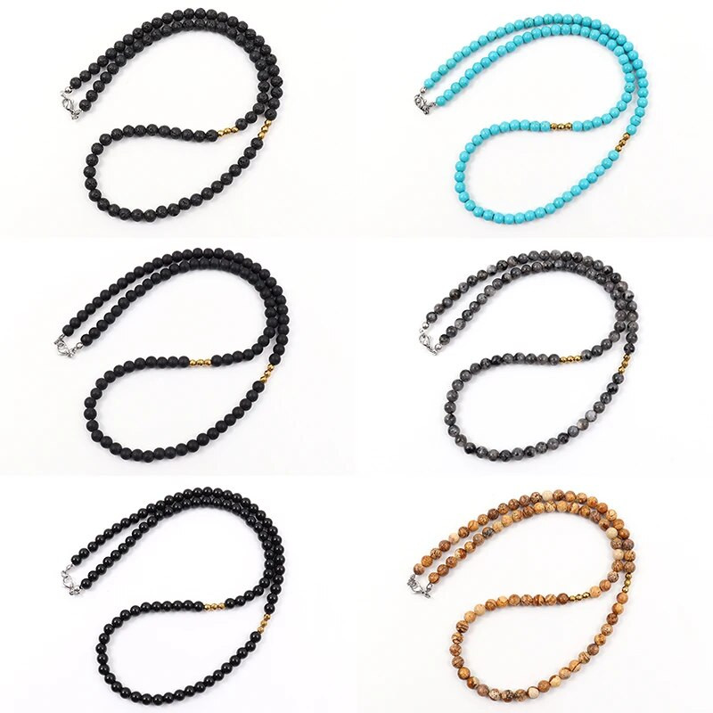 2022. aasta uus klassikaline kivist kaelakee, meeste lihtne käsitsi valmistatud 6 mm sinisest kivist pärlitega kaelakee meestele, ehe kingitus