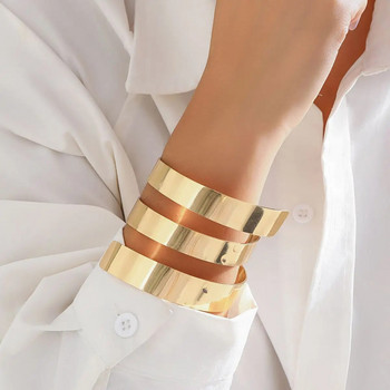 Lacteo Punk Wide Heavy Metal Cuff Гривна за жени Smooth Spiral Shape Chunky Gold Color Bangles Дамско парти Модерни бижута