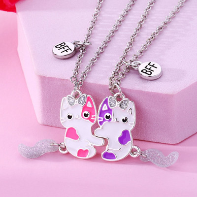 Ново модно сладко котешко колие за жени BFF Best Friend Magnet Attract Love Pendant Couple Friendship Jewelry Gift 2 PCS/Set