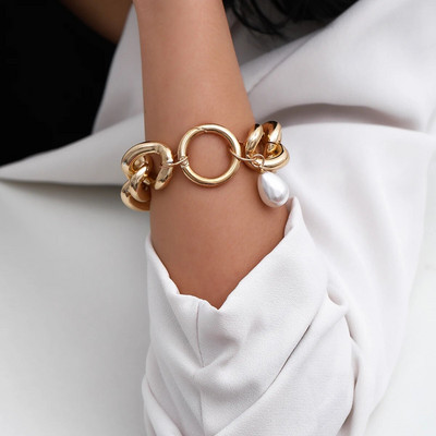 Lacteo Trendy zlatne boje lančane narukvice za žene muškarce šarm nepravilne imitacije bisera dekor narukvica nakit veleprodaja darovi