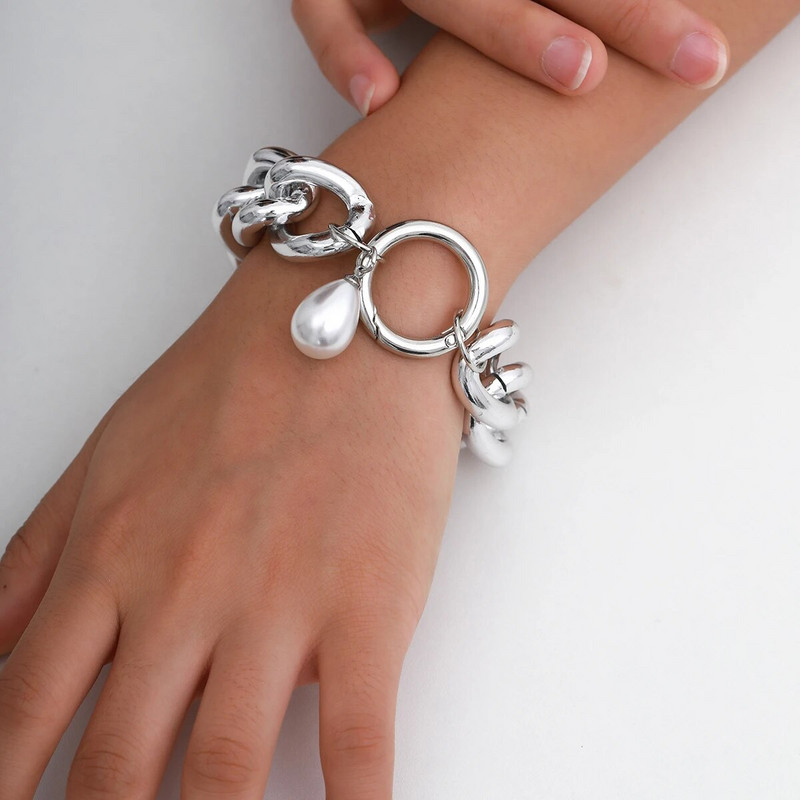 Lacteo Trendy zlatne boje lančane narukvice za žene muškarce šarm nepravilne imitacije bisera dekor narukvica nakit veleprodaja darovi