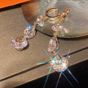 Изящни модни кристални кръгли висящи обеци за жени Модни обеци с цирконий Брилянтни булчински сватбени бижута Хубав подарък