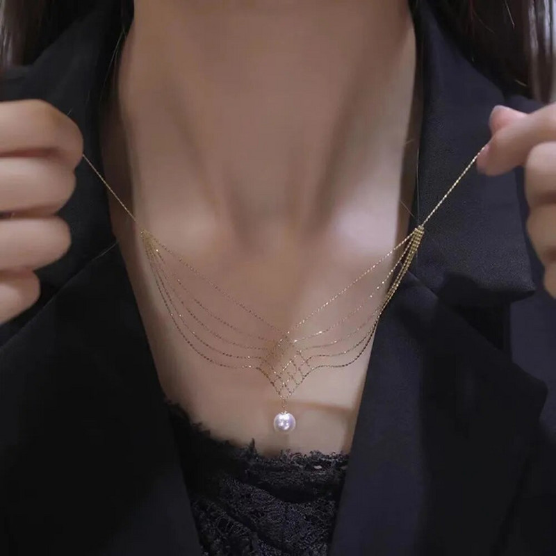 Vintage Ogrlice s privjescima od bisera Lanac s perlama Ogrlica za ključnu kost Elegantna višeslojna ogrlica za žene Nakit za vrat Pokloni