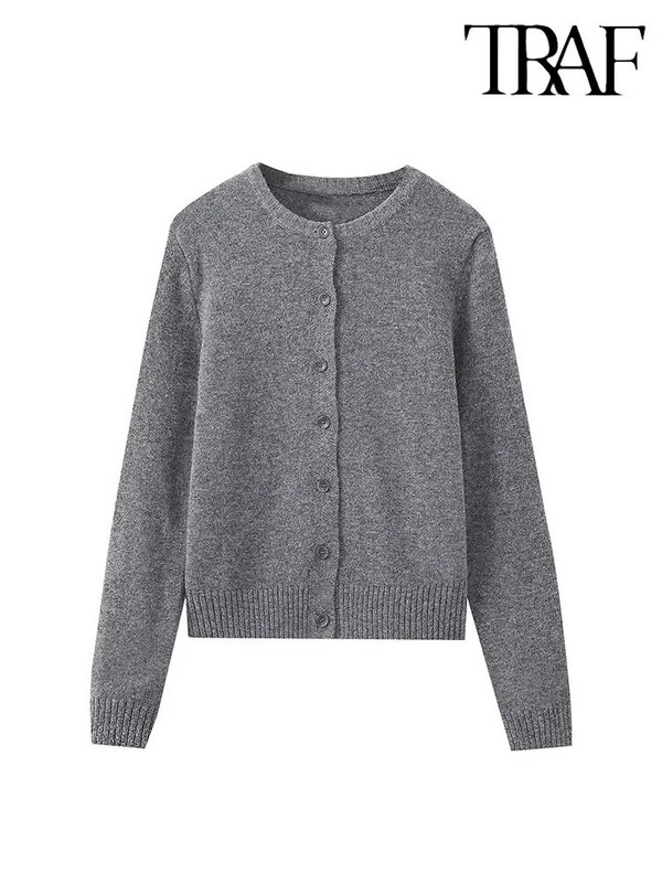 TRAF 2023. Jednobojni kardigani za jesen, žene, retro, jednoredno kopčanje, šik, elegantni, ležerni, ženski, novi džemperi, ulična odjeća