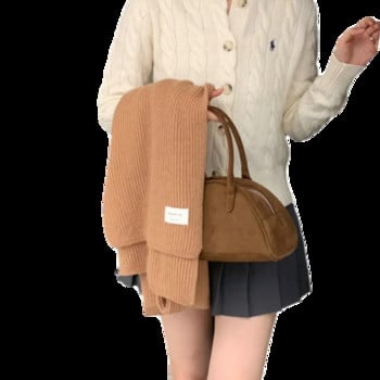 Едноцветен плетен универсален шал за жени Зимен мек и лепкав корейски вариант Топъл шал за жени