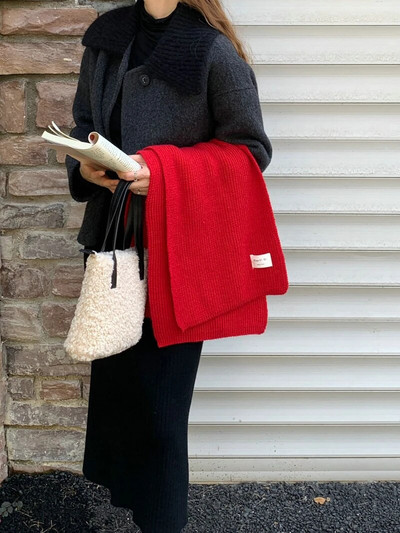 Vienkrāsains trikotāžas daudzpusīgs šalle sievietēm Ziemas mīksta un lipīga korejiešu versija, silta šalle sievietēm