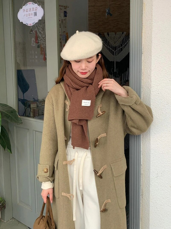 Vienkrāsains trikotāžas daudzpusīgs šalle sievietēm Ziemas mīksta un lipīga korejiešu versija, silta šalle sievietēm