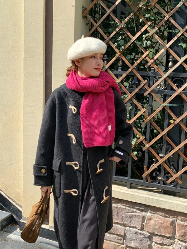 Vienkrāsains trikotāžas daudzpusīgs šalle sievietēm Ziemas mīksta un lipīga korejiešu versija, silta šalle sievietēm